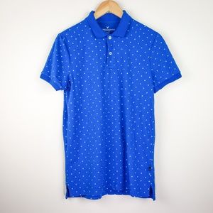 American Eagle Flex Fit Blue Polka Dot Polo Shirt